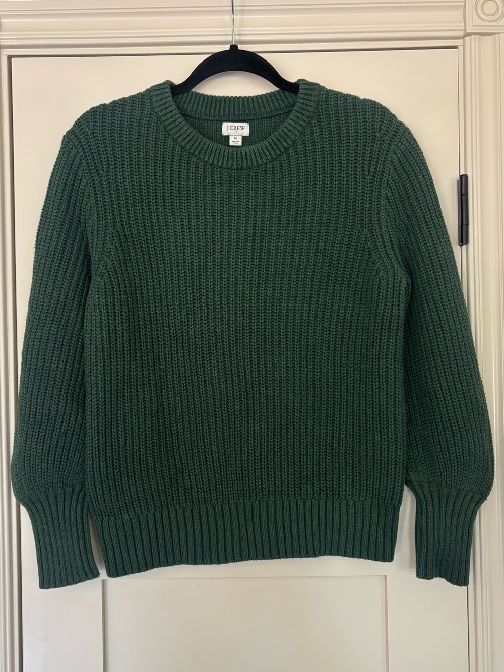J.Crew Chunky Rib Knit Crewneck Sweater Dark Green Fall Cozy Cottagecore Size M